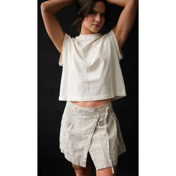 ALOHAS Linen Chari Wrap Mini Skirt in Natural Sz. S - Picture 1 of 9